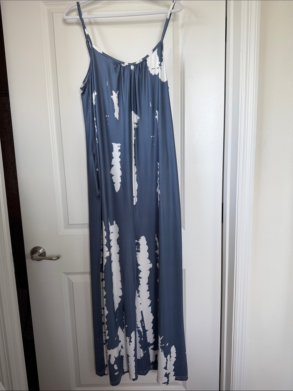 One Piece Pantsuit Blue and White Tie-Dye Maxi adjustable straps & slip pockets